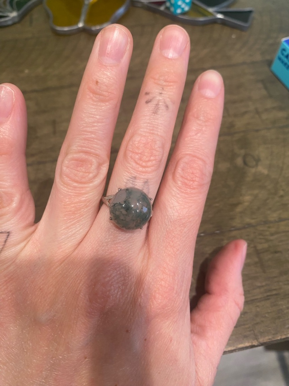 Adjustable Moss Agate Ring